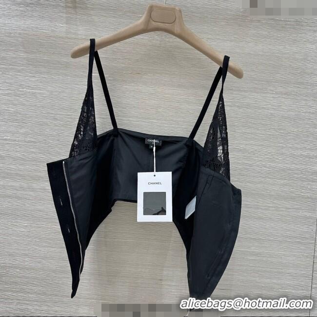 Luxury Cheap Chanel Wool and Lace Vest CH110515 Black 2025