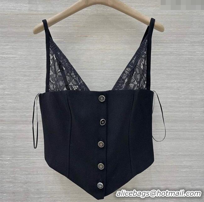 Luxury Cheap Chanel Wool and Lace Vest CH110515 Black 2025