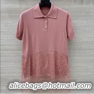 Affordable Price Fendi Cashmere Polo Shirt with Lace 1014 Pink 2025