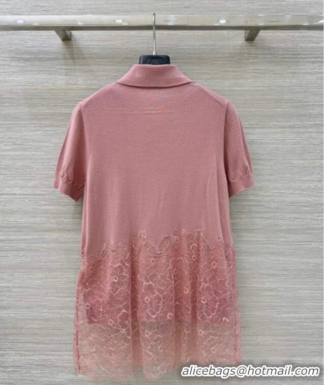 Affordable Price Fendi Cashmere Polo Shirt with Lace 1014 Pink 2025