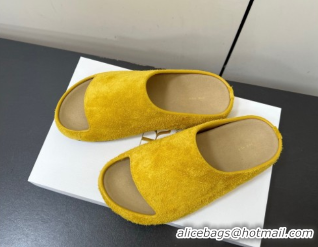 Classic Hot The Row Suede Platform Slides Sandal Yellow 0604103