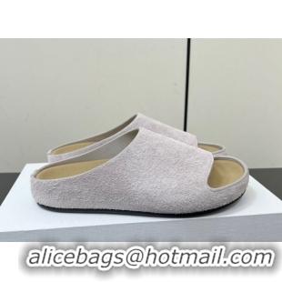 Good Quality The Row Suede Platform Slides Sandal Light Grey 0604104