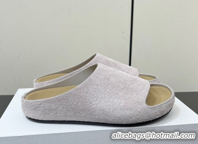 Good Quality The Row Suede Platform Slides Sandal Light Grey 0604104