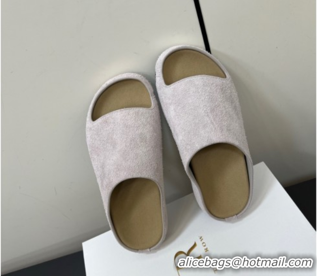 Good Quality The Row Suede Platform Slides Sandal Light Grey 0604104