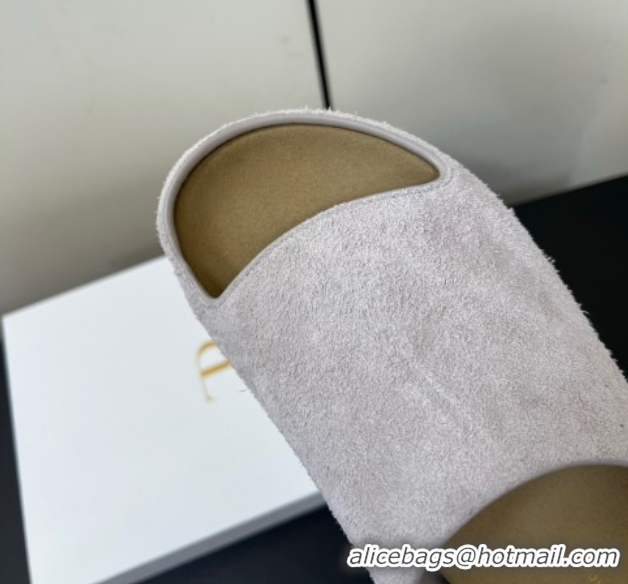 Good Quality The Row Suede Platform Slides Sandal Light Grey 0604104
