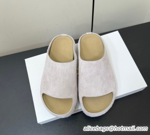 Good Quality The Row Suede Platform Slides Sandal Light Grey 0604104