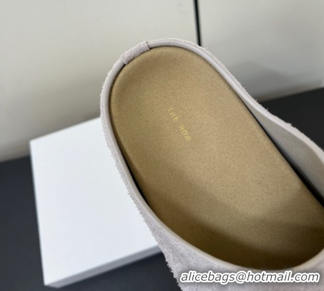 Good Quality The Row Suede Platform Slides Sandal Light Grey 0604104