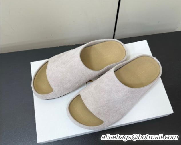 Good Quality The Row Suede Platform Slides Sandal Light Grey 0604104
