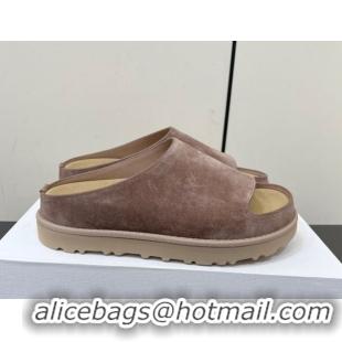 Grade Quality The Row Suede Platform Slides Sandal Taupe 0604105