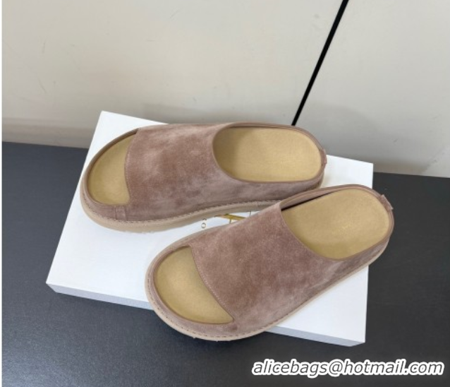 Grade Quality The Row Suede Platform Slides Sandal Taupe 0604105