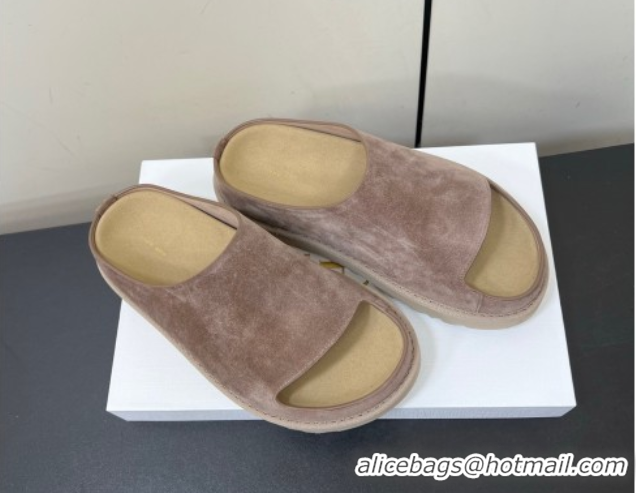 Grade Quality The Row Suede Platform Slides Sandal Taupe 0604105