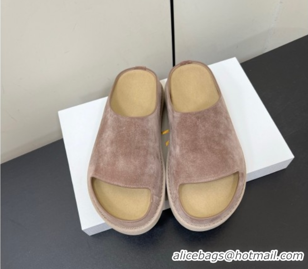 Grade Quality The Row Suede Platform Slides Sandal Taupe 0604105