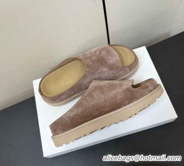 Grade Quality The Row Suede Platform Slides Sandal Taupe 0604105