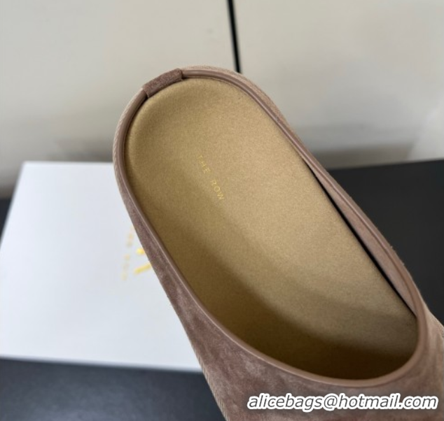 Grade Quality The Row Suede Platform Slides Sandal Taupe 0604105