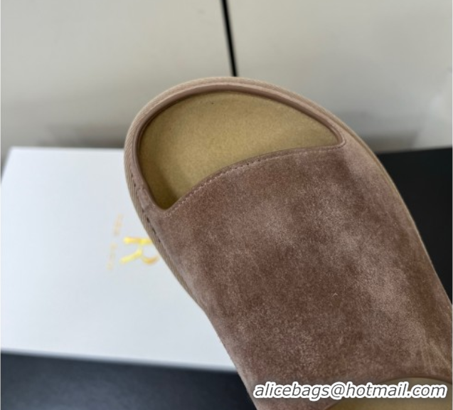 Grade Quality The Row Suede Platform Slides Sandal Taupe 0604105
