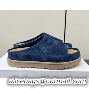 Sophisticated The Row Suede Platform Slides Sandal Dark Blue 0604107