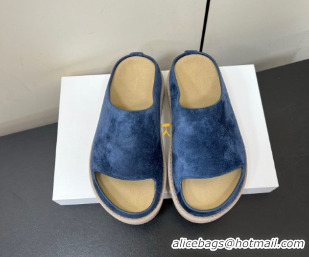 Sophisticated The Row Suede Platform Slides Sandal Dark Blue 0604107
