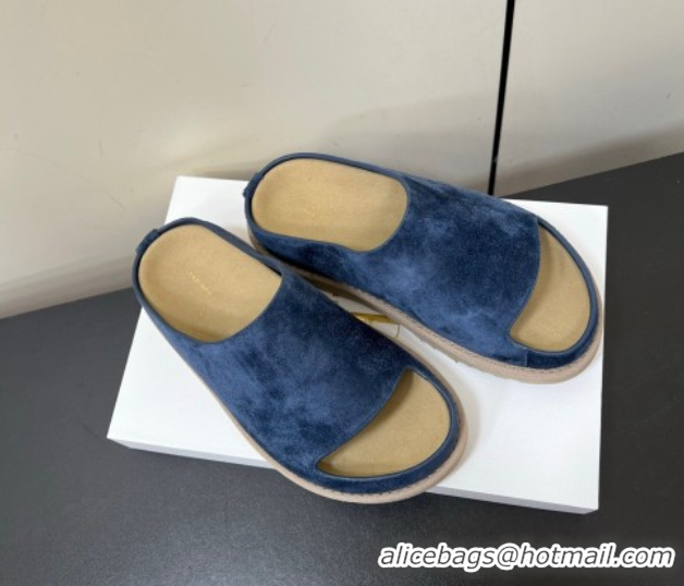 Sophisticated The Row Suede Platform Slides Sandal Dark Blue 0604107