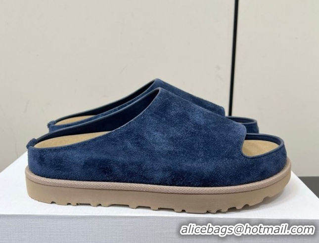 Sophisticated The Row Suede Platform Slides Sandal Dark Blue 0604107