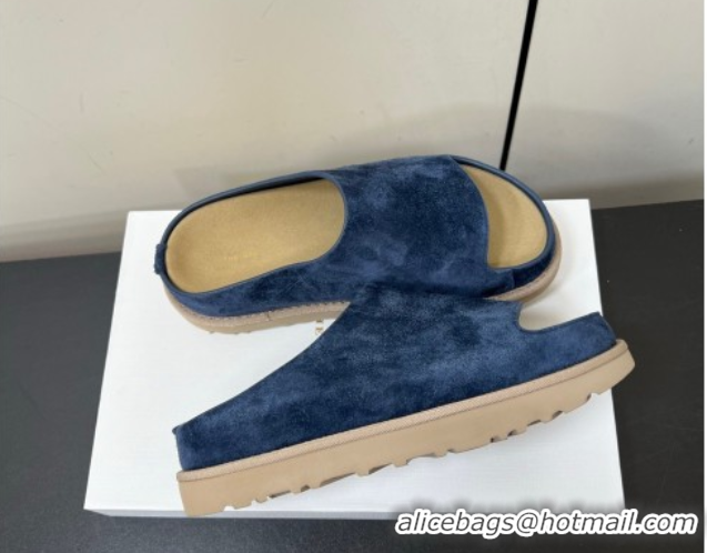 Sophisticated The Row Suede Platform Slides Sandal Dark Blue 0604107