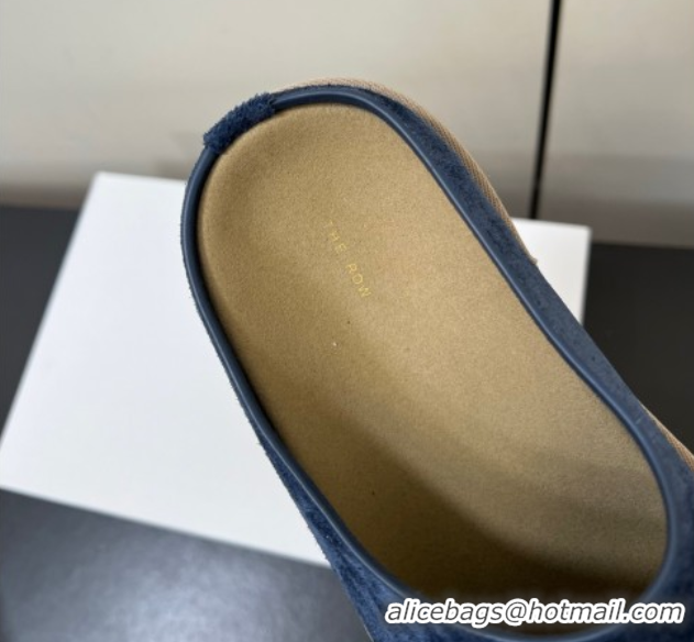 Sophisticated The Row Suede Platform Slides Sandal Dark Blue 0604107