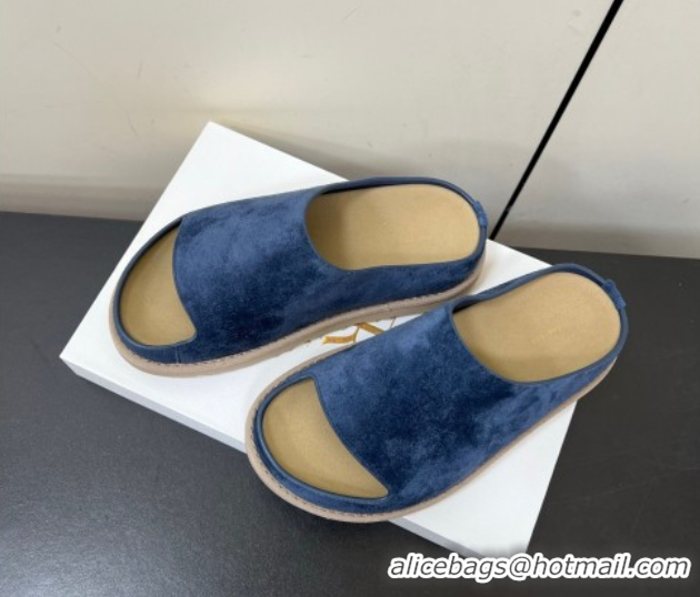 Sophisticated The Row Suede Platform Slides Sandal Dark Blue 0604107