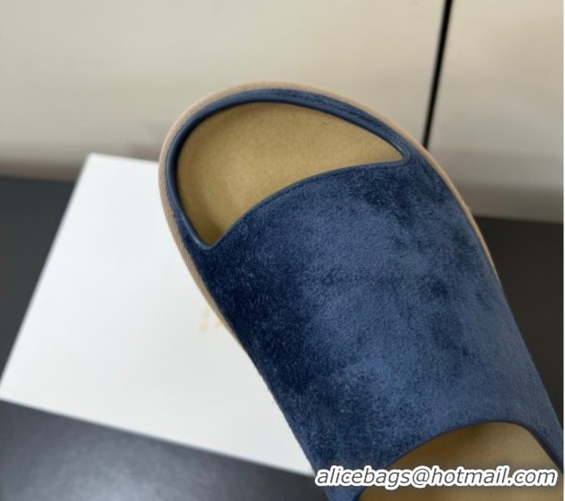Sophisticated The Row Suede Platform Slides Sandal Dark Blue 0604107