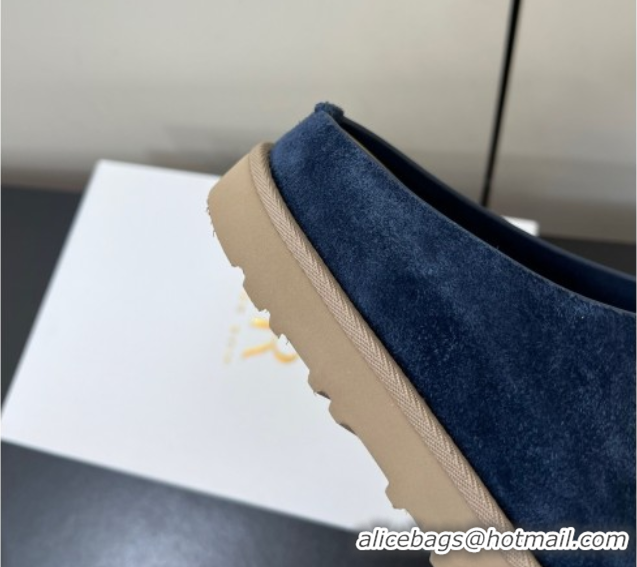 Sophisticated The Row Suede Platform Slides Sandal Dark Blue 0604107