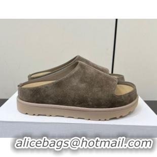 Stylish The Row Suede Platform Slides Sandal Dark Grey 0604108