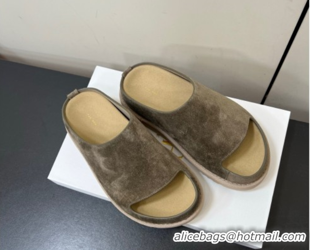 Stylish The Row Suede Platform Slides Sandal Dark Grey 0604108