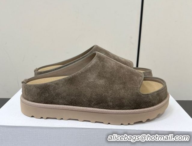 Stylish The Row Suede Platform Slides Sandal Dark Grey 0604108
