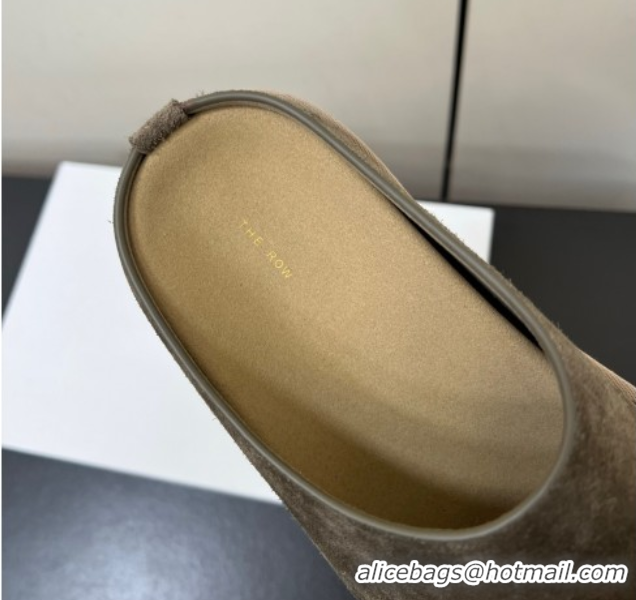 Stylish The Row Suede Platform Slides Sandal Dark Grey 0604108