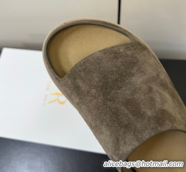 Stylish The Row Suede Platform Slides Sandal Dark Grey 0604108
