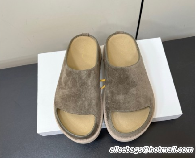 Stylish The Row Suede Platform Slides Sandal Dark Grey 0604108