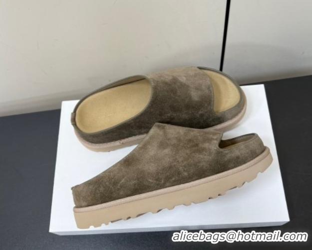 Stylish The Row Suede Platform Slides Sandal Dark Grey 0604108