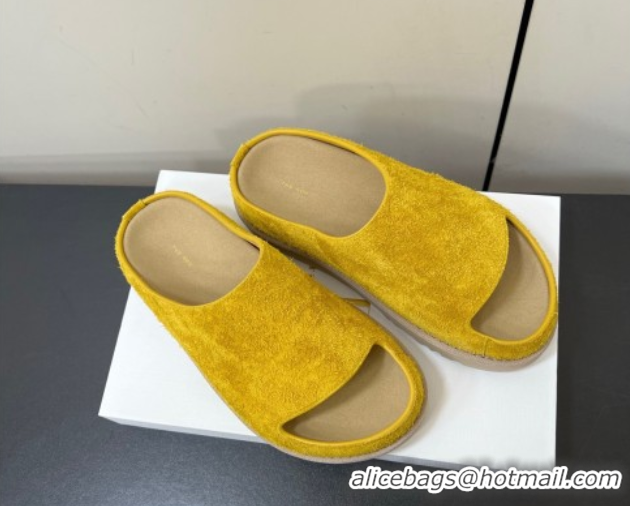 Top Grade The Row Suede Platform Slides Sandal Yellow 0604109