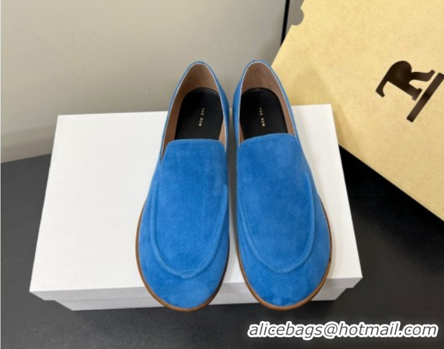 Perfect The Row Suede Flat Loafers Blue 0604112