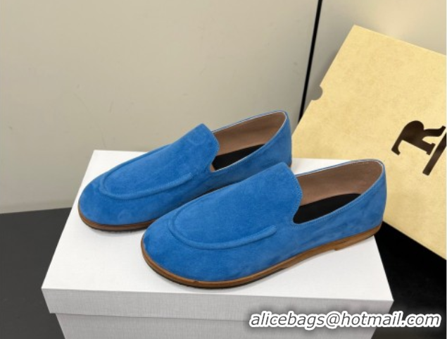 Perfect The Row Suede Flat Loafers Blue 0604112