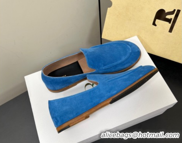 Perfect The Row Suede Flat Loafers Blue 0604112