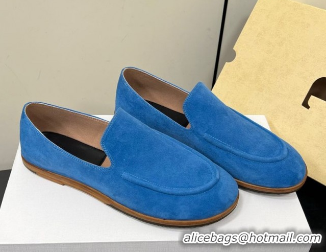 Perfect The Row Suede Flat Loafers Blue 0604112