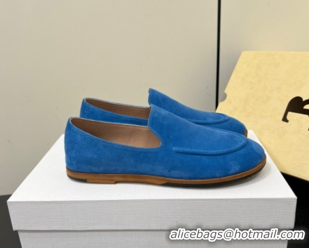 Perfect The Row Suede Flat Loafers Blue 0604112