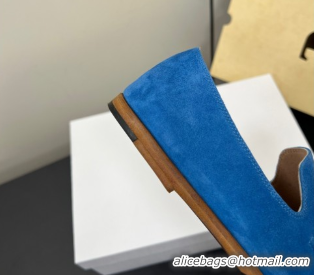 Perfect The Row Suede Flat Loafers Blue 0604112