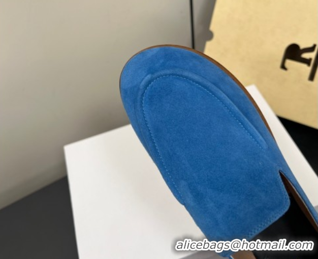 Perfect The Row Suede Flat Loafers Blue 0604112