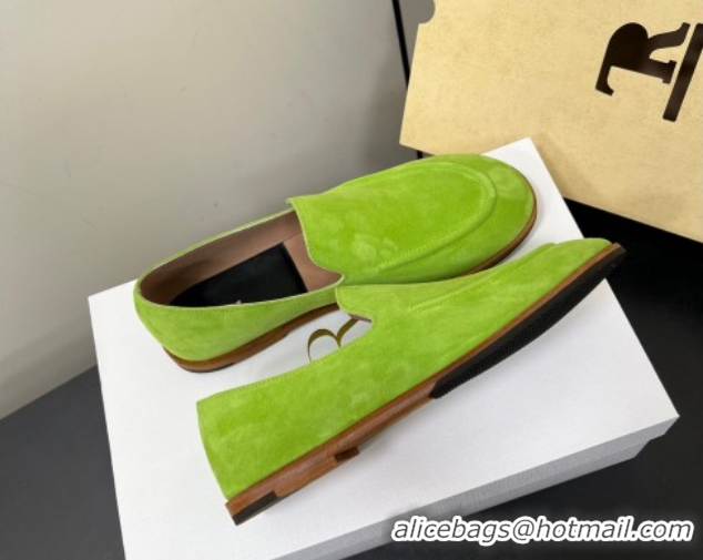 Good Looking The Row Suede Flat Loafers Green 0604113