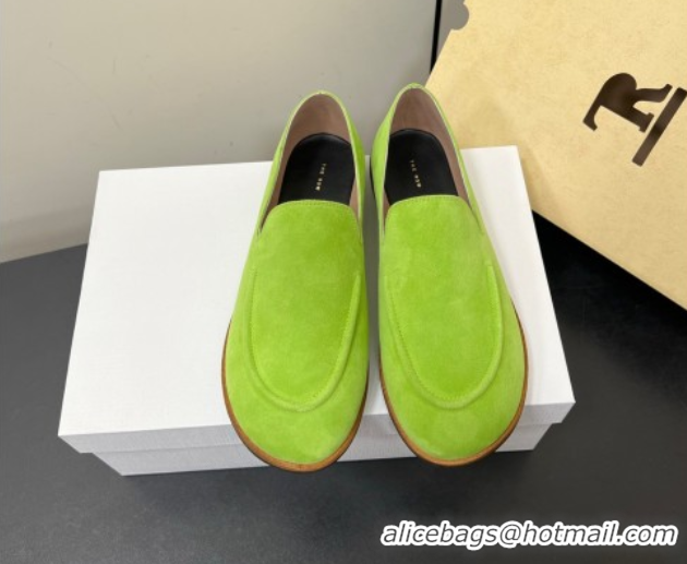 Good Looking The Row Suede Flat Loafers Green 0604113