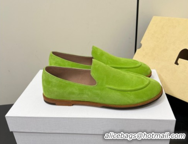 Good Looking The Row Suede Flat Loafers Green 0604113