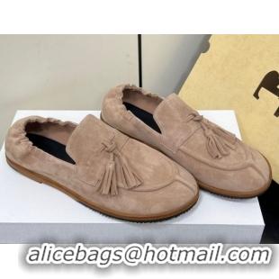 Unique Style The Row Suede Tassel Loafers Beige 0604114