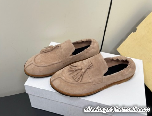 Unique Style The Row Suede Tassel Loafers Beige 0604114