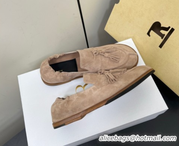 Unique Style The Row Suede Tassel Loafers Beige 0604114