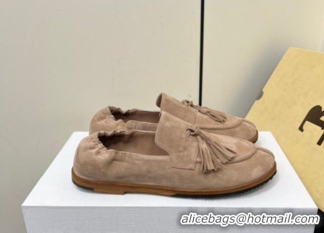 Unique Style The Row Suede Tassel Loafers Beige 0604114